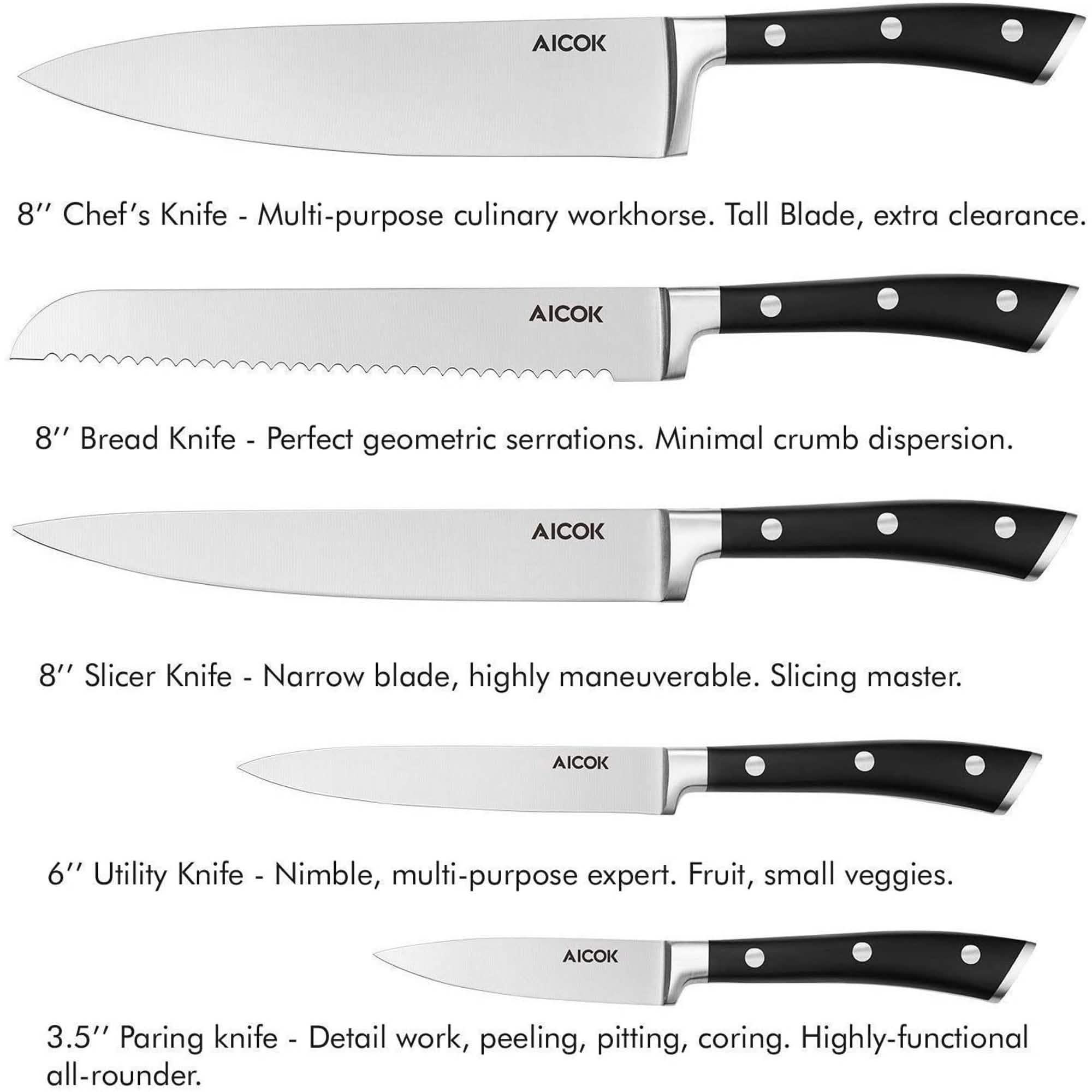6-Piece: Aicok German Stainless Steel Kitchen Knife Set