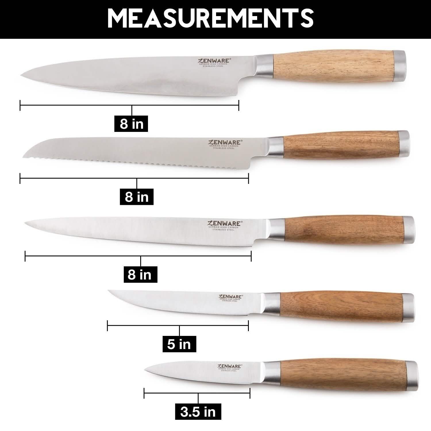 6-Piece: Zenware German Stainless Steel Kitchen Knives Set with Bamboo Magnetic Block