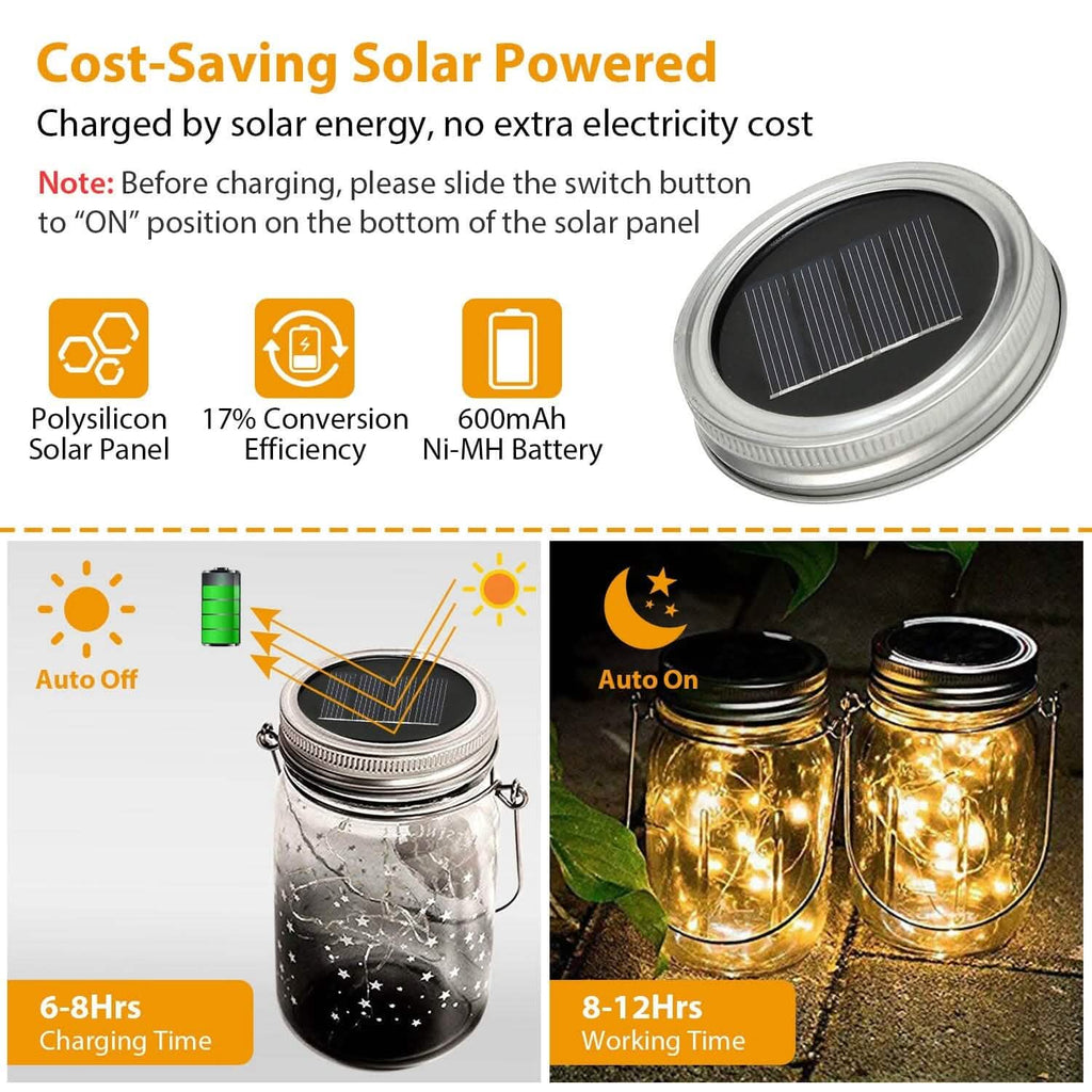 6-Pieces: Solar Powered Mason Jar Lid Lights 20 LEDs