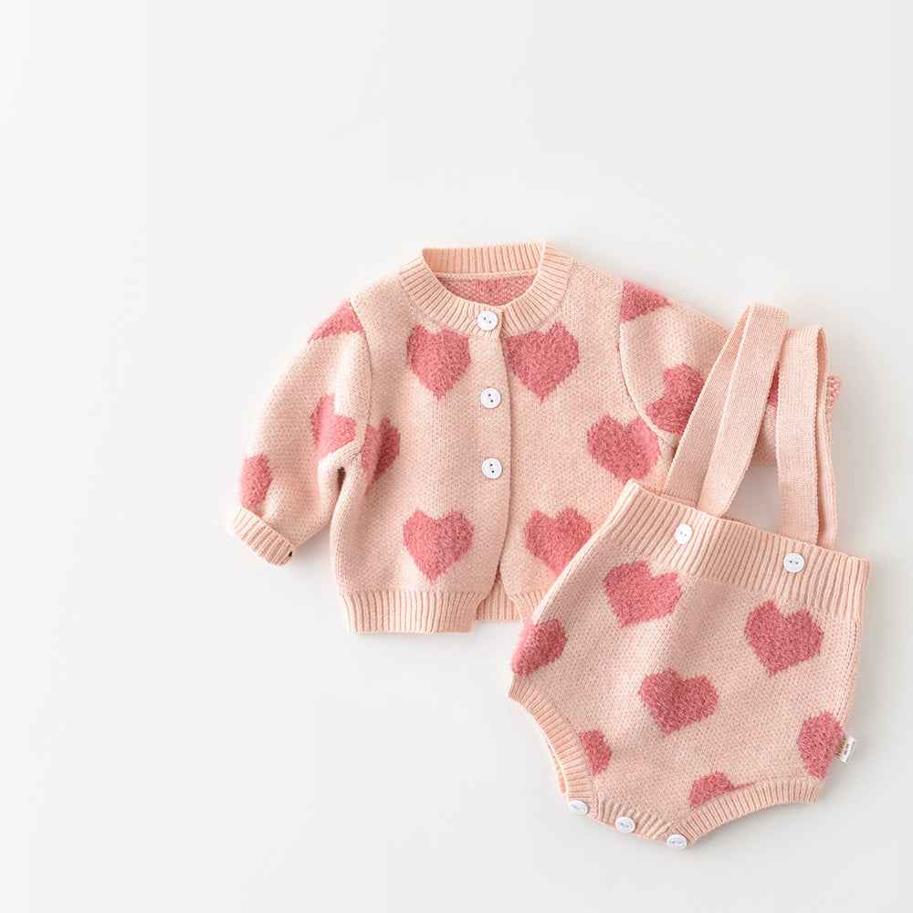 Spring Autumn Infant Baby Girls Knit Long Sleeve Loving Heart Coat Rompers