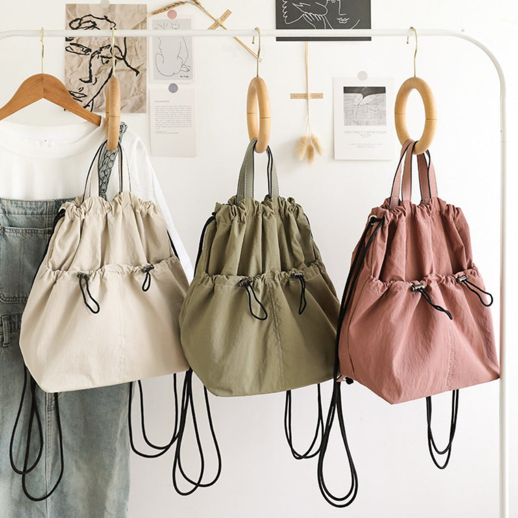 Casual Versatile Drawstring Bucket Bag for Female - Textured Nylon Backpack, Lightweight & Portable Travel Companion (Copy)