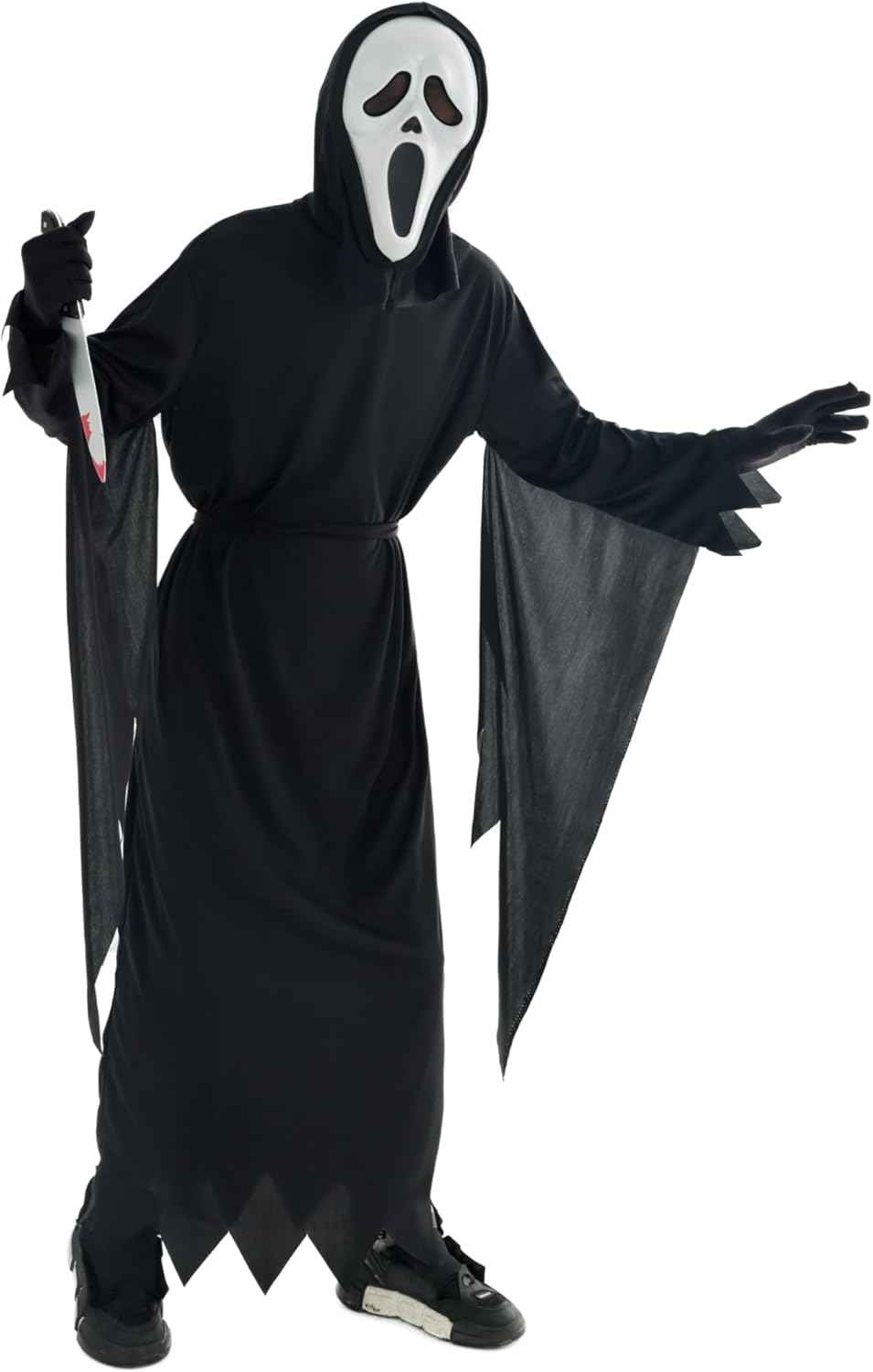 Scary Horror GhostFace Mask with Bloody Toy Knife Halloween Scream Cosplay Costume