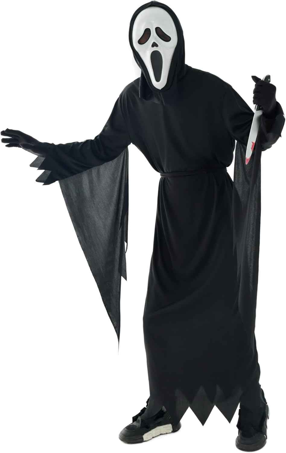 Scary Horror GhostFace Mask with Bloody Toy Knife Halloween Scream Cosplay Costume