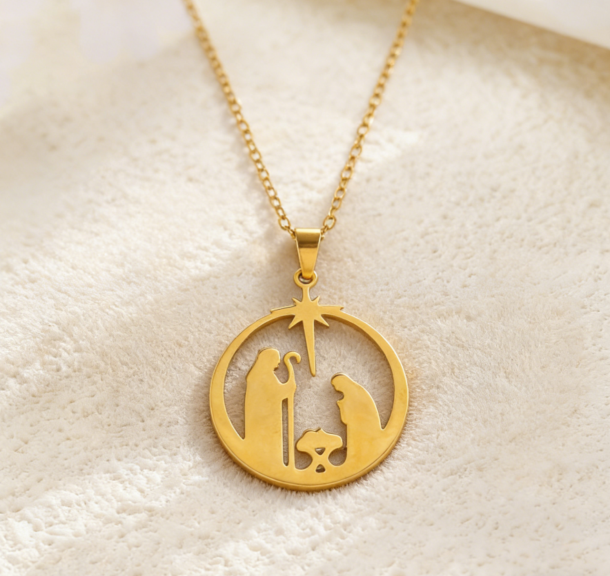 Praying Nun Hollow Circle Pendant Necklace