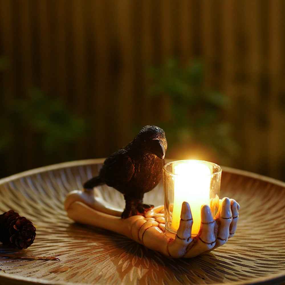 Ghost hands holding crows to drink water resin candle cup ornament