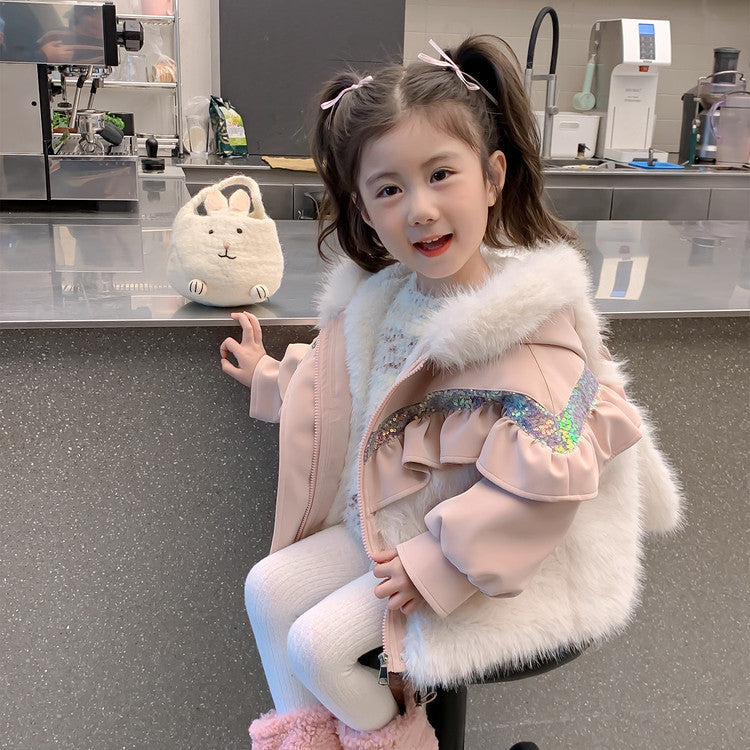 Rabbit Ear Patchwork Coat In Fur