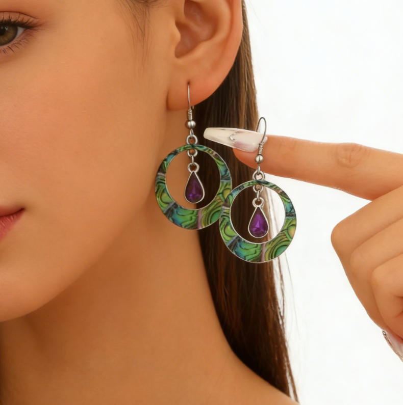 Vintage Bohemian Hollow Round Pattern Water Drop Earrings Boho Women Jewelry