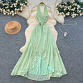 Halter Sleeveless Sexy Open-Back Dress – Summer Green High-Waist Slim-Fit Maxi, Bodycon Gown