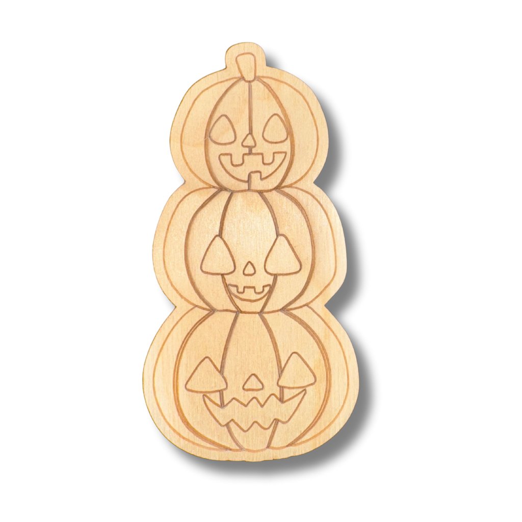 Unfinished Wood Etched Stacked Jack o 'Lantern  Shape | Paint By Line Crafts | up to 30" DIY