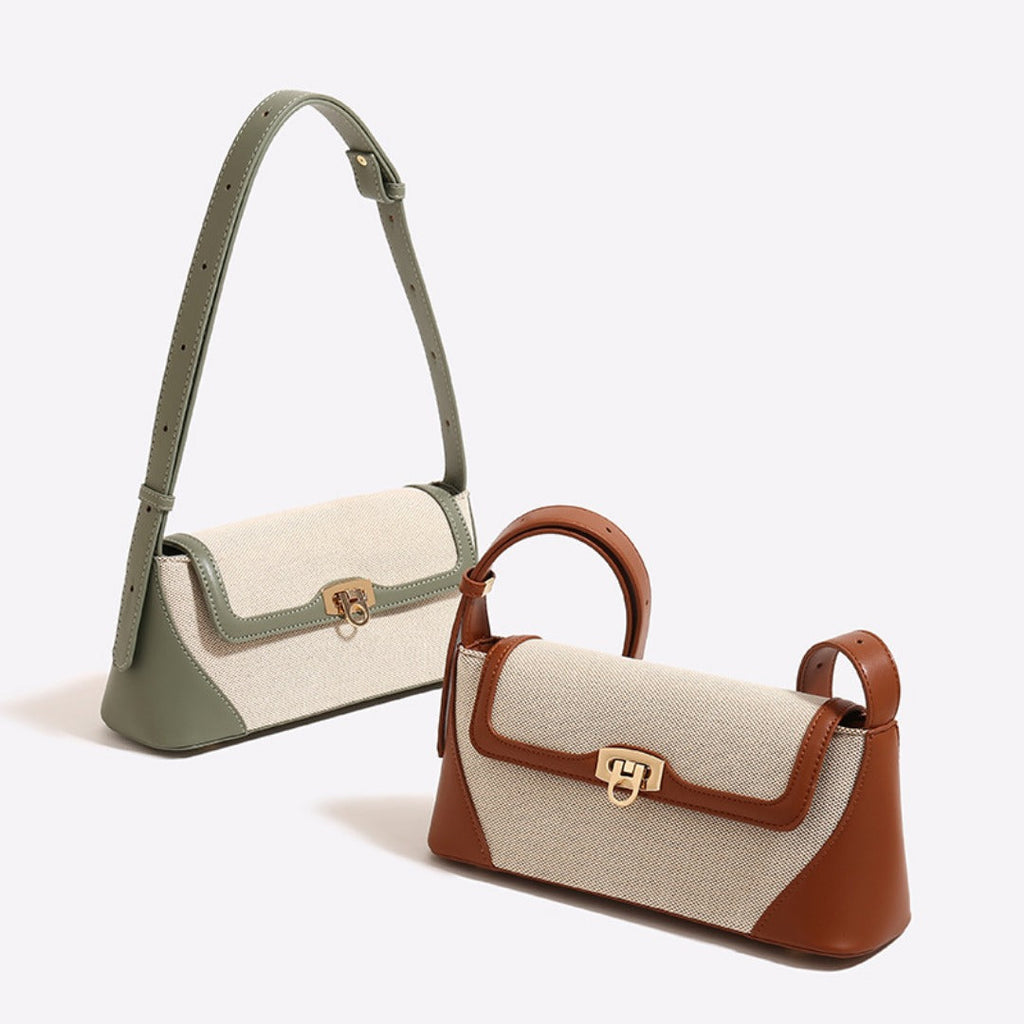Small shoulder purse, female design retro armpit bag, canvas splicing shoulder crossbody bag