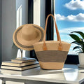 Straw Hat & Tote Set – Beach Vacation Sun Protection Duo, Large Capacity Travel Tote