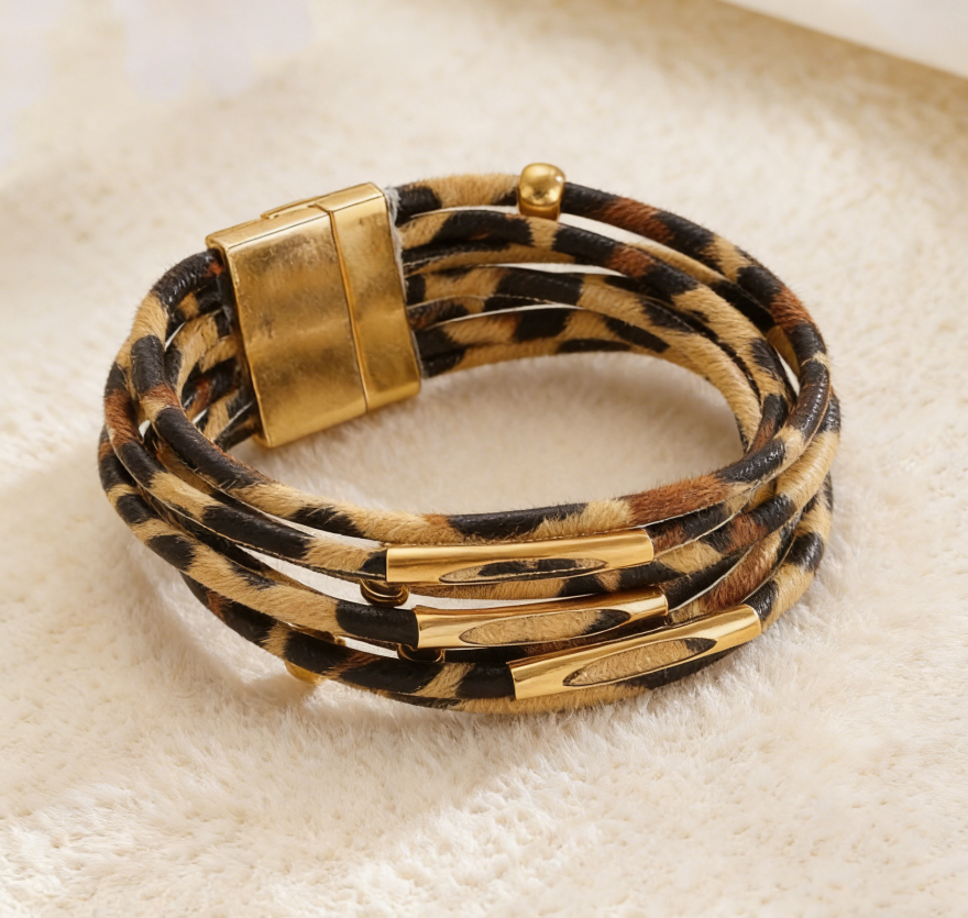 Multi-Layer Leather & Leopard Boho Bracelet