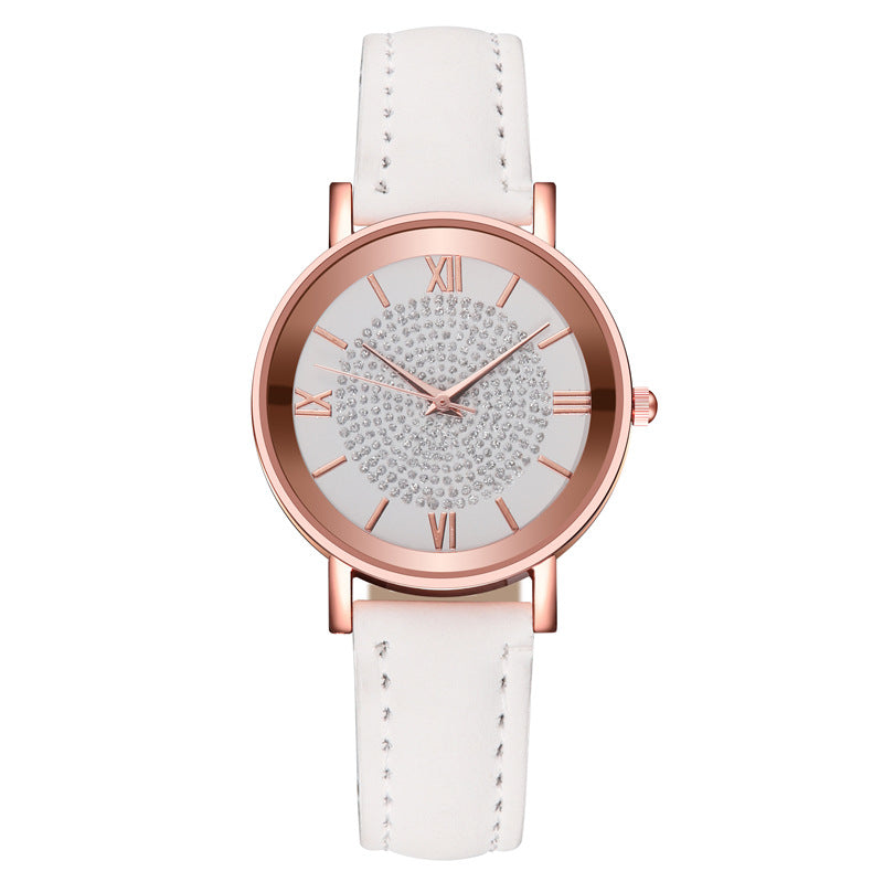Womens Watches Bracelet Set Starry Sky Ladies Watch Casual Leather Student Quartz Wristwatch Luxury Fashion Minimalist Leather Strap Dress Analogue Quartz Round Elegant Watch