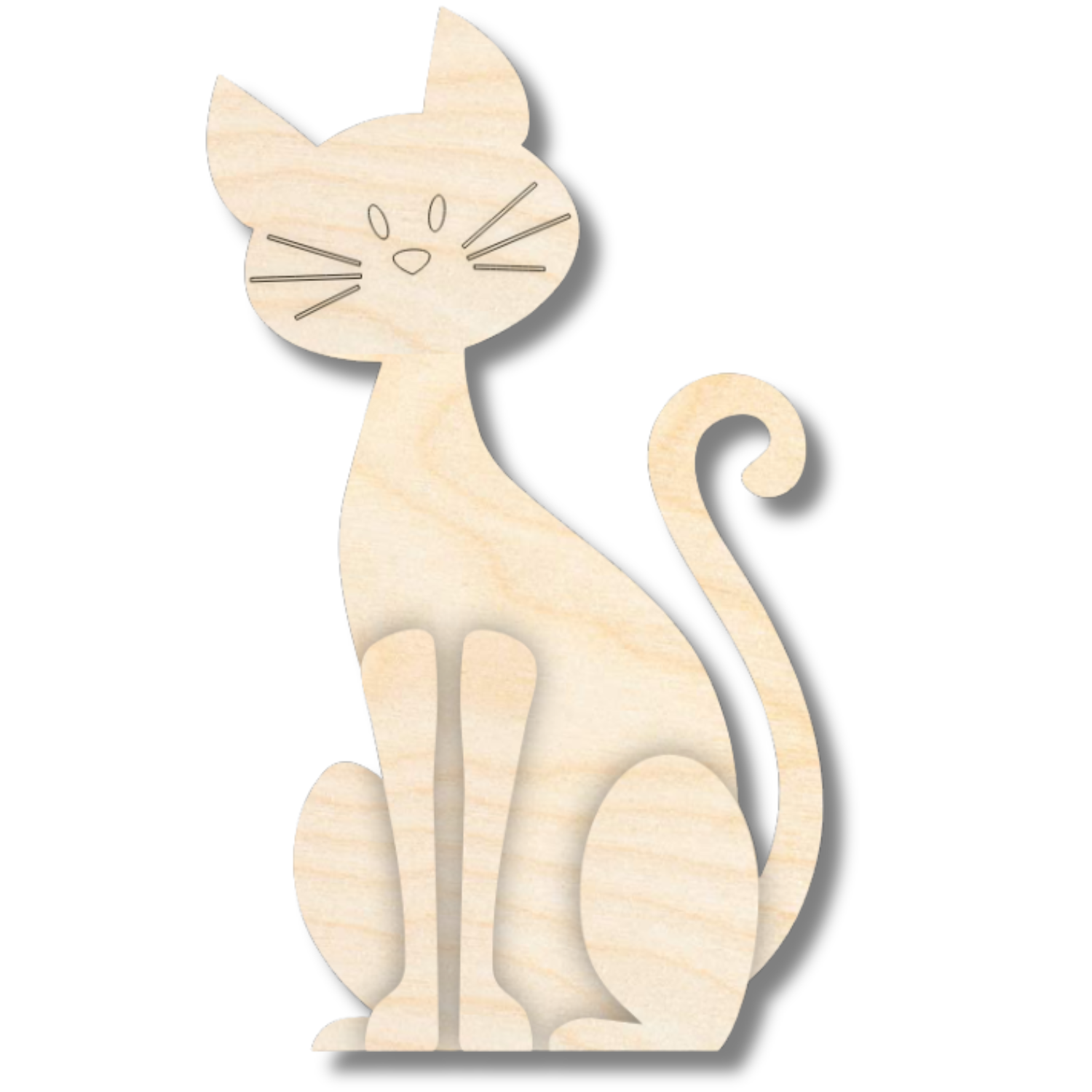 Unfinished Wood Layered and Etched Cat Shelf Sitter | 6" Tall | 1/4" Wood | Wood Craft DIY