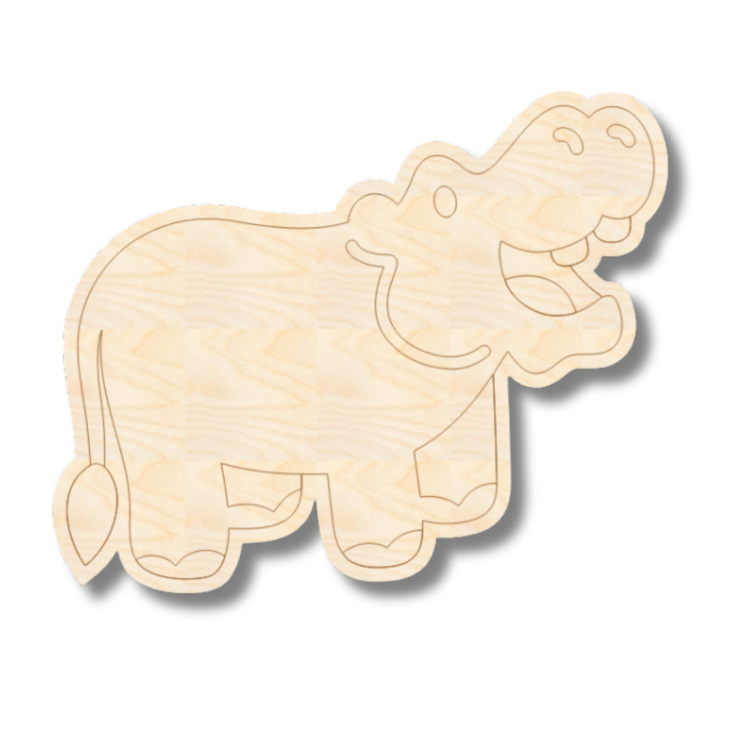 Unfinished Wood Etched Hippopotamus Shape | Paint By Line Crafts | up to 30" DIY