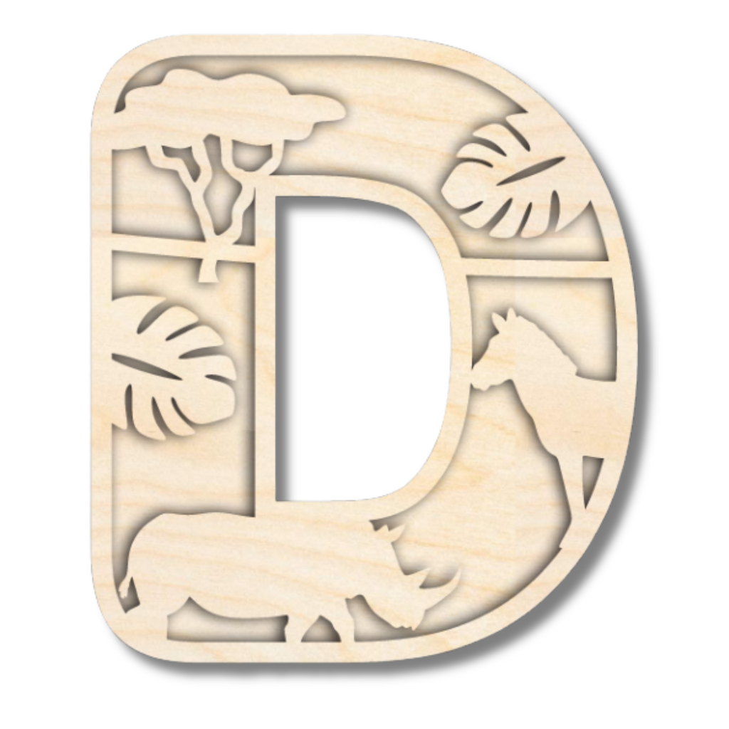 Unfinished Wood Layered Themed Letters | Jungle Animals | A-Z | 2 Piece | up to 24"
