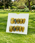 Golden 3D Flower Rhinestone Press On Nails