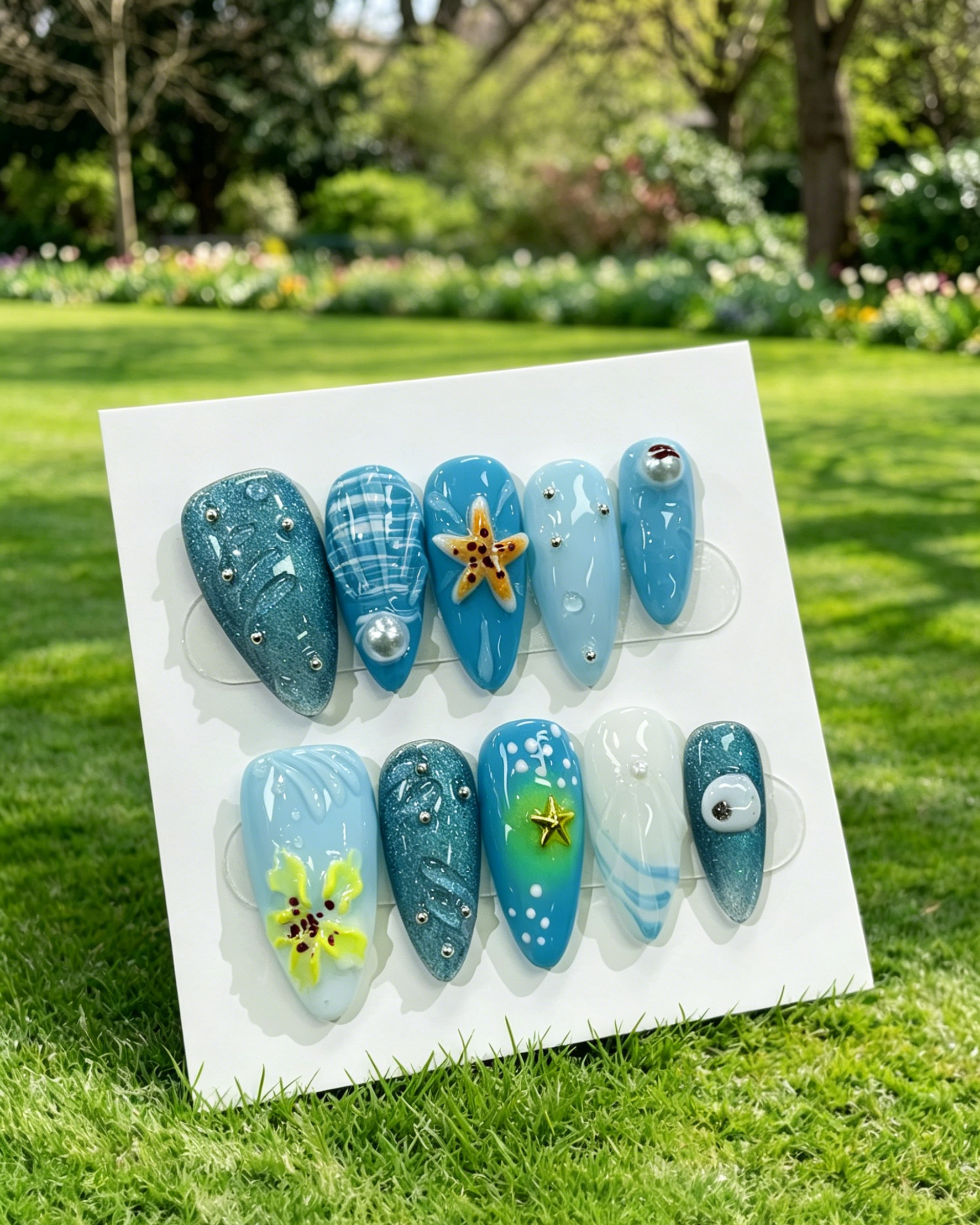Ocean Press on Nails Starfish 3D Fake Nails