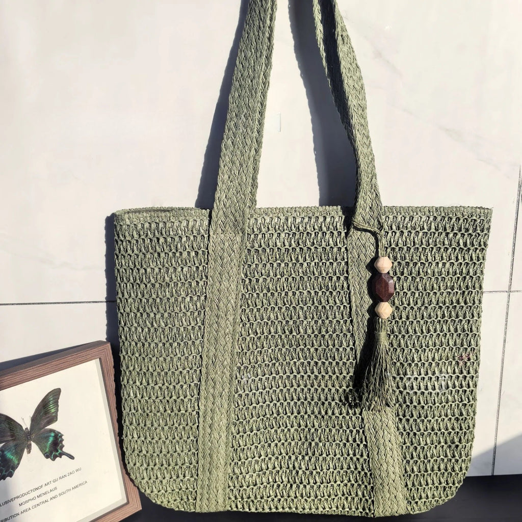 Elegant Straw Shoulder Bag – Women’s Premium Large Beach Tote, Commuter Woven Purse
