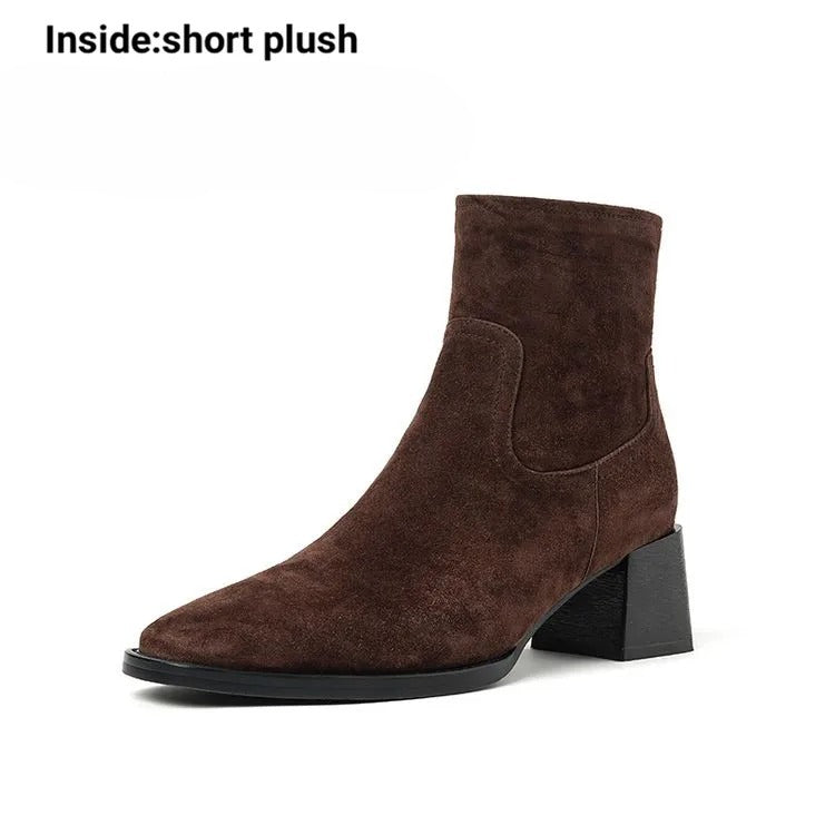 Women's Suede Ankle Booties with Block Heel