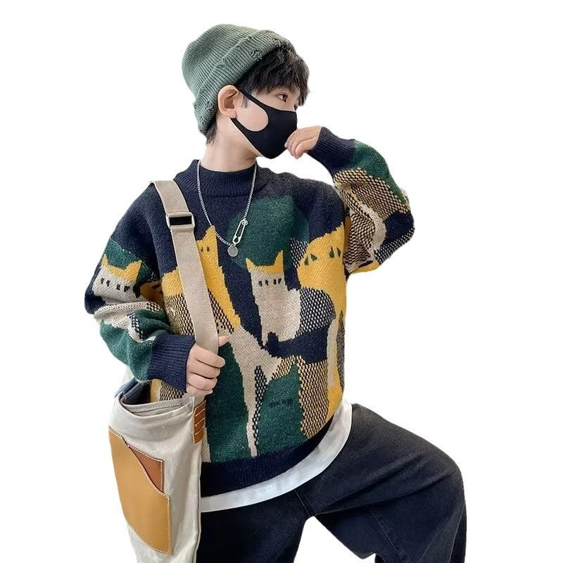 Thickened Knitted Pullover For Older Children And Boys