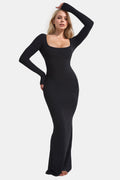 Caramel Built-In Shapewear Dress Square Neck Long Sleeve Maxi Dress Elegant Shapewear Dress For Women