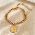 Vintage Gold Coin Medallion Double-Layer Chain Bracelet