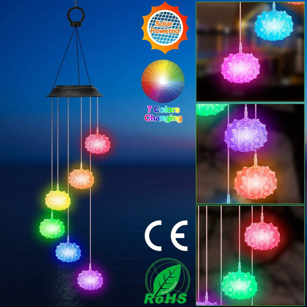 7 Color Changing Solar Wind Chime Lights Sea Urchins Decorative Lamp