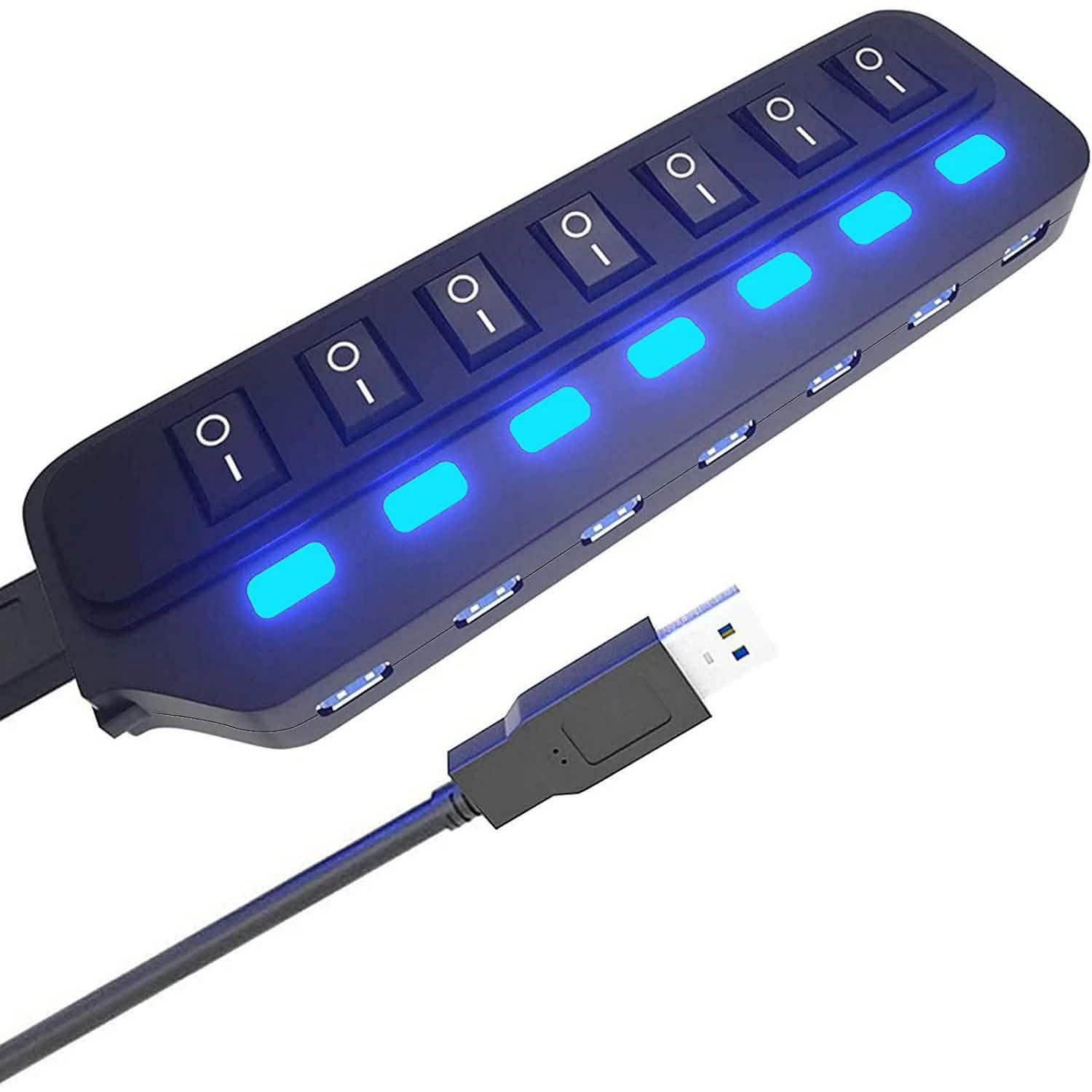 7 Port USB Data Hub 3.0 with Individual On/Off Switches and Lights