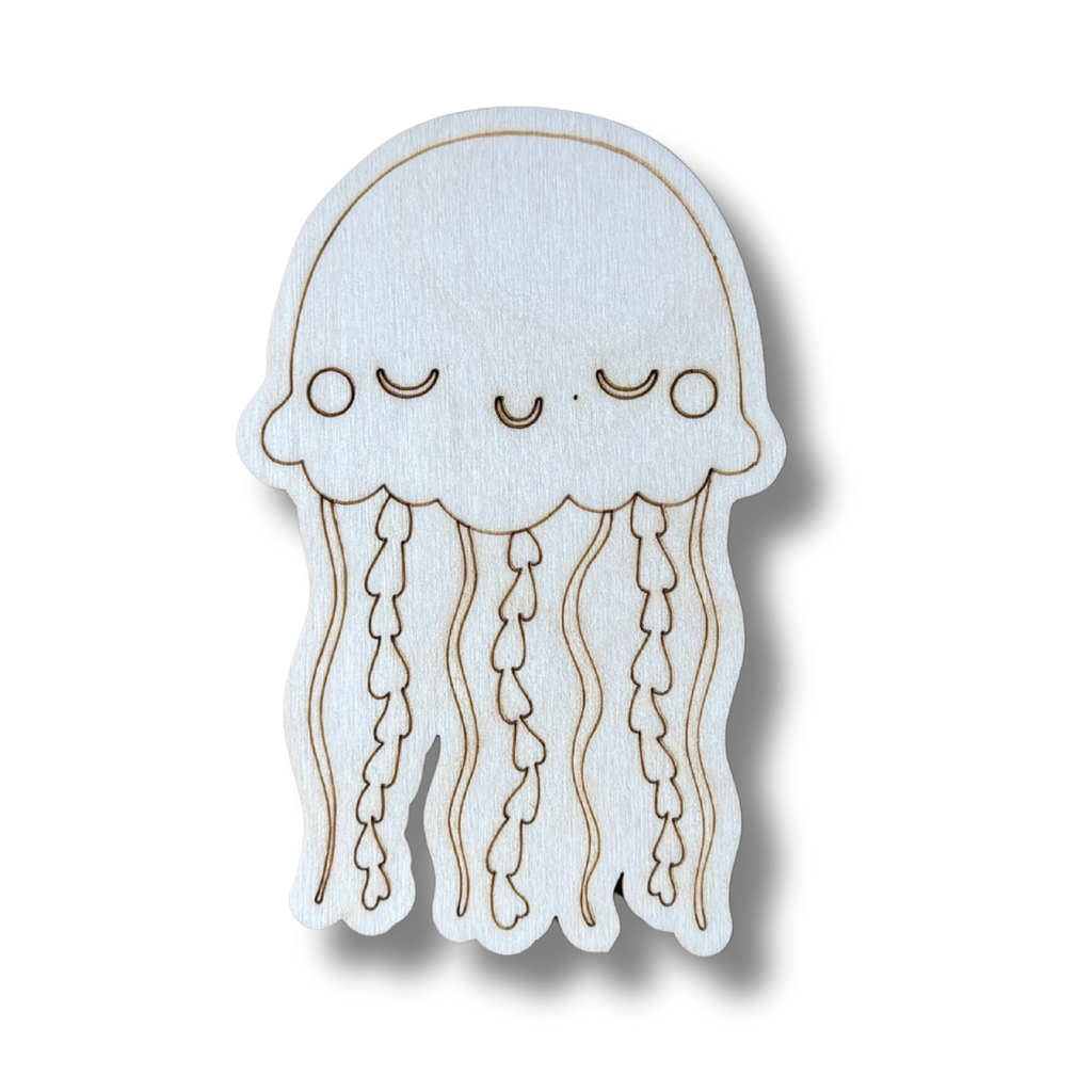 Unfinished Wood Etched Jelly Fish Shape | Paint By Line Crafts | up to 30" DIY