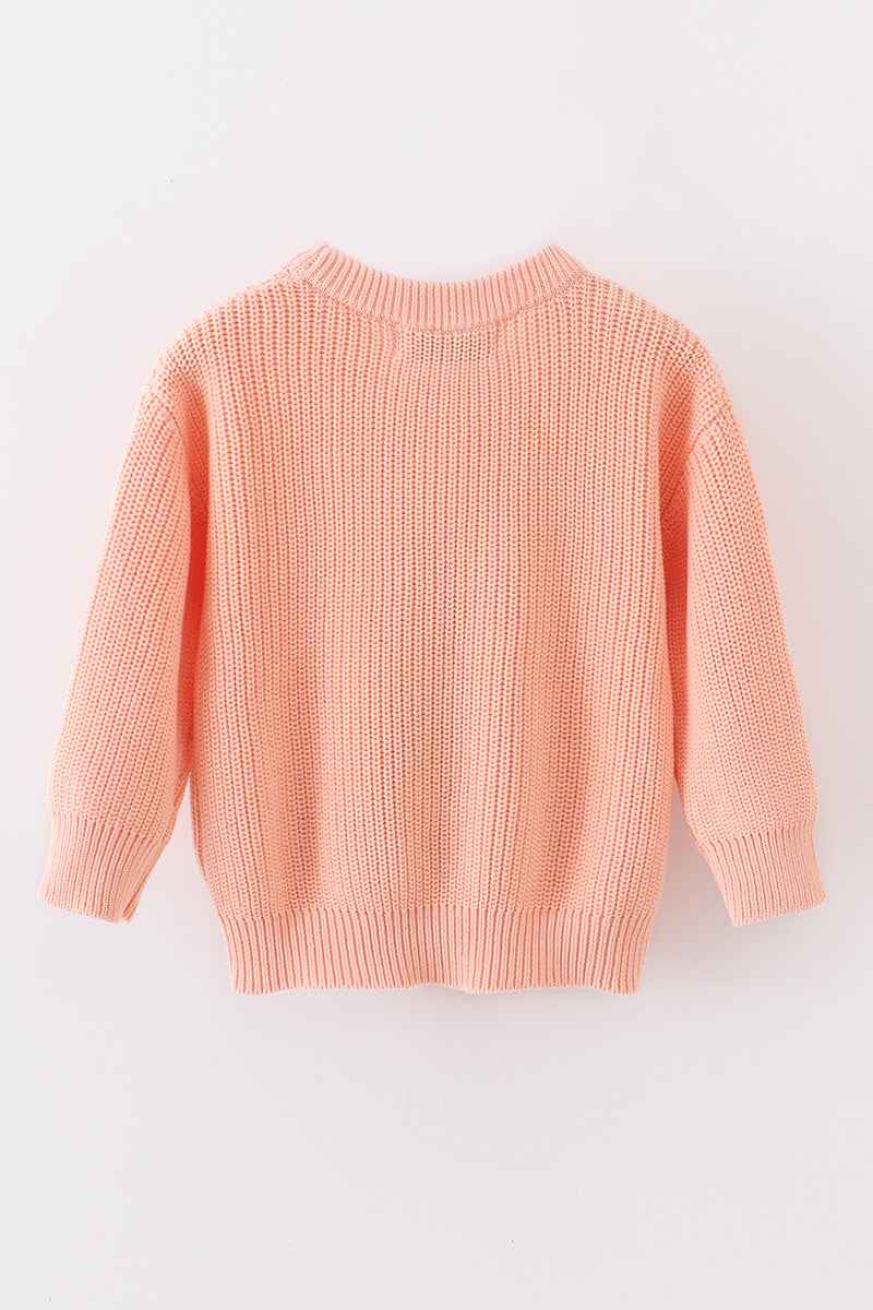 Coral hand-embroidery bunny pullover sweater