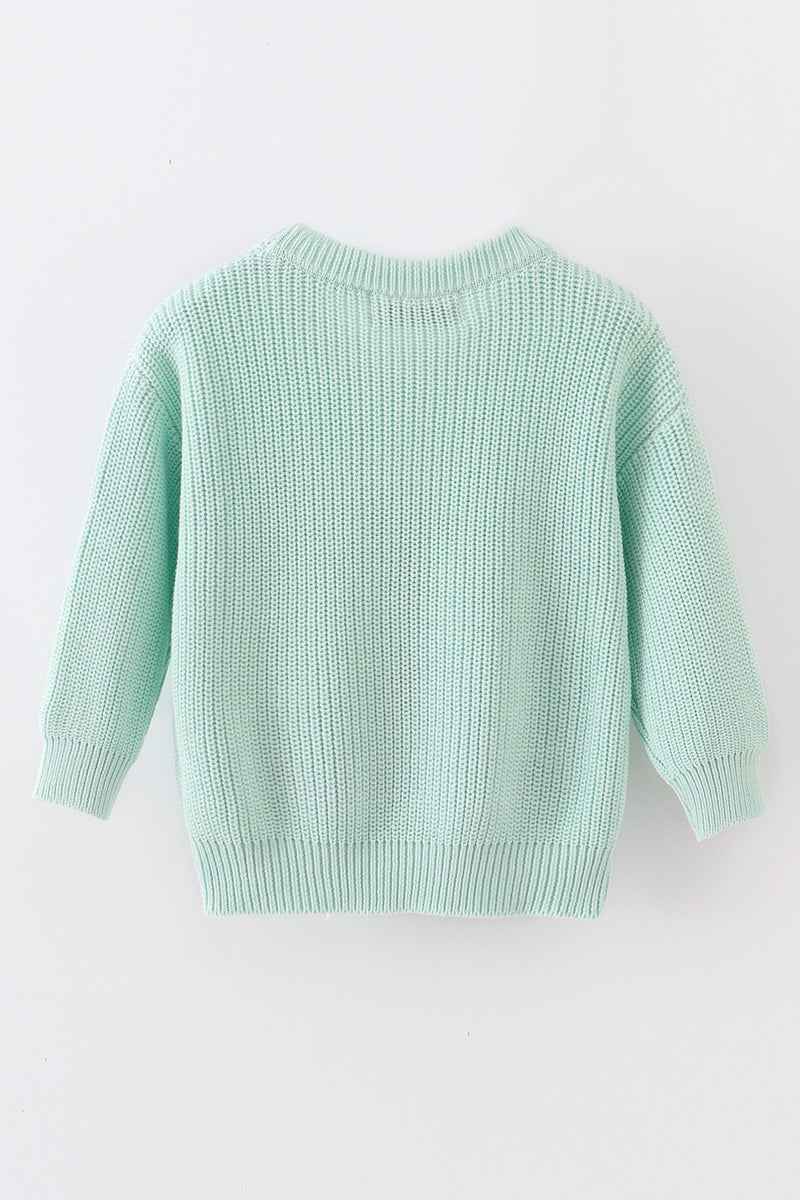 Blue hand-embroidery bunny pullover sweater