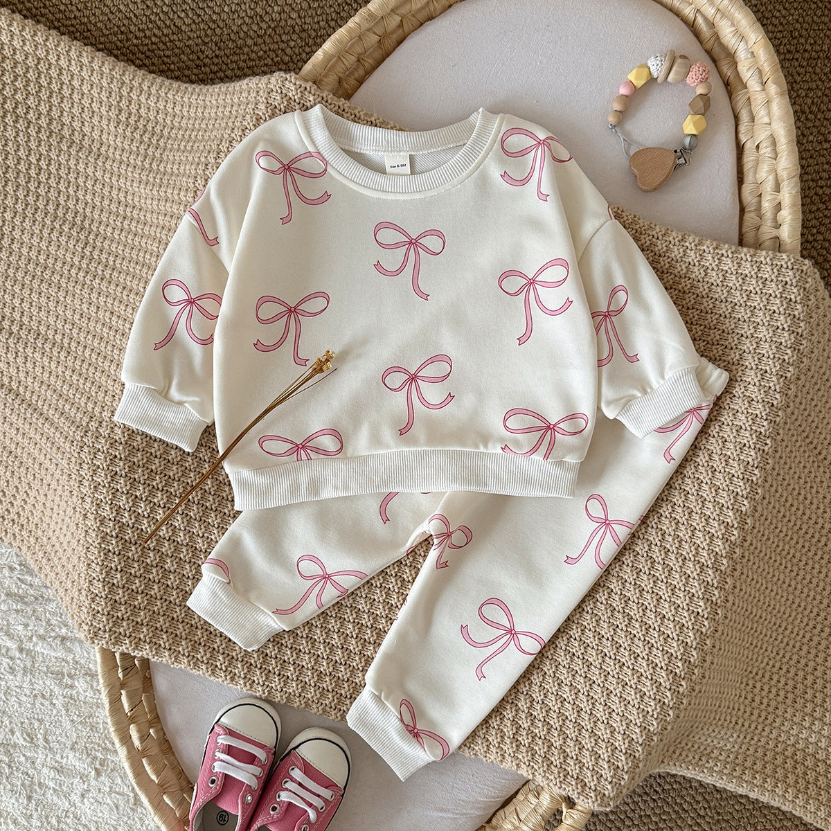 Infant And Toddler Bow-Knot Printed Two-Piece Set