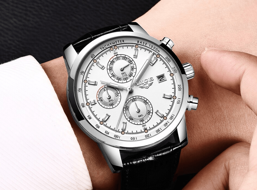 Men's  Waterproof Watch With Chronometers Date Display And Fluorescent Pointers Excellent Look Perfect Gift