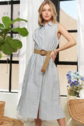 New Striped Button Down Sleeveless Midi Dress For Women – Classic, Elegant, Stylish, Chic, Timeless Striped Midi Dress For Any Occasion
