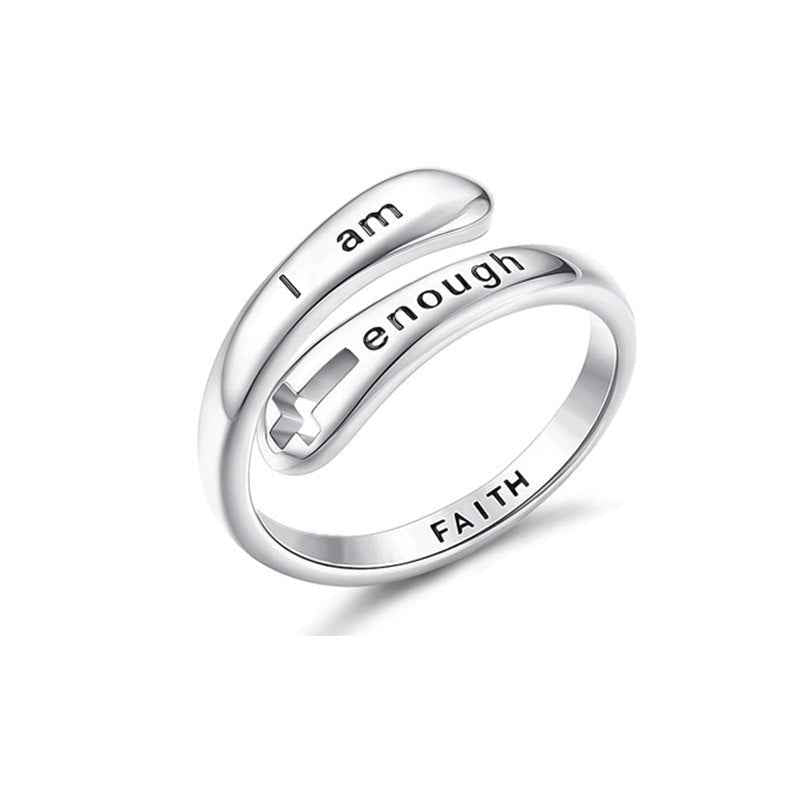 I am enough hollow cross ring with adjustable opening