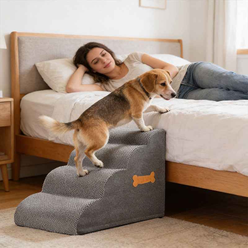 Pet Dog Stair Ramp with Bone Handle – Safe Steps for Elderly Dogs, Couch & Bed Accessibility, Joint Protection