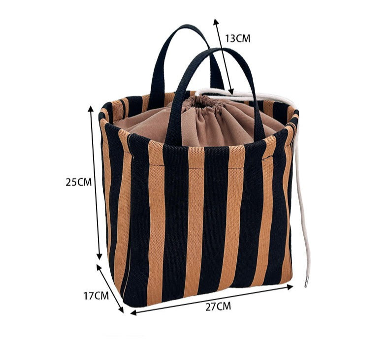 Drawstring Striped Knit Tote – Custom Fashion Large Travel Bag, Premium Camping Shoulder Purse