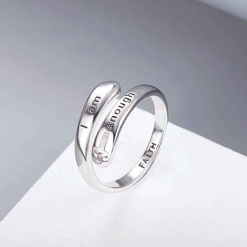 I am enough hollow cross ring with adjustable opening