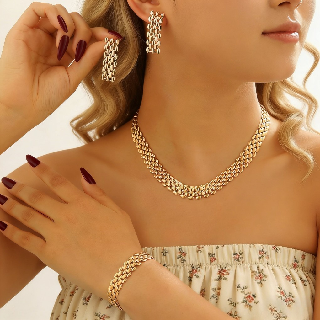 Y-Shaped Layered Necklace & Bracelet Set
