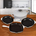 Inspired Home 5-Piece Enameled Cast Iron Cookware Set - Pure White