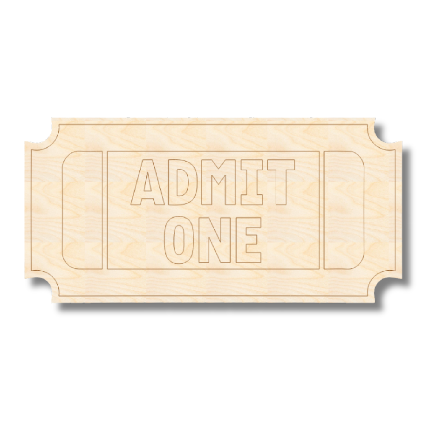 Unfinished Wood Etched Admit One Ticket Shape | Paint By Line Crafts | up to 30" DIY