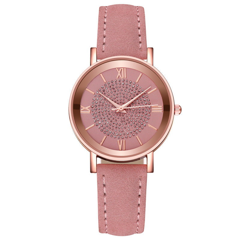 Womens Watches Bracelet Set Starry Sky Ladies Watch Casual Leather Student Quartz Wristwatch Luxury Fashion Minimalist Leather Strap Dress Analogue Quartz Round Elegant Watch