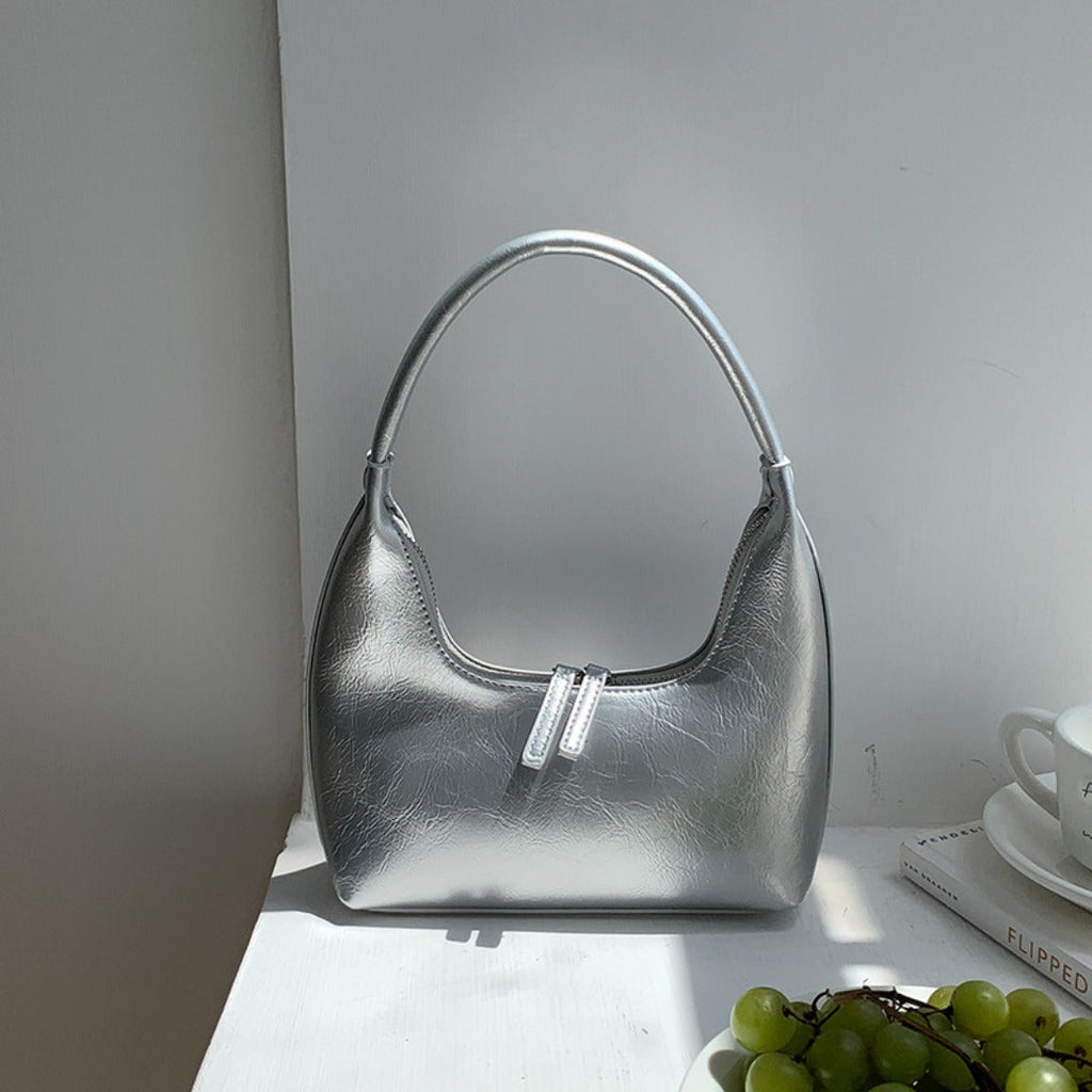 Designer retro crescent bag, small hobo bag, lacquered retro shoulder bag, female hobo handbag