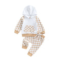 Casual Boys' Plaid Patchwork Hoodie Trousers Suit
