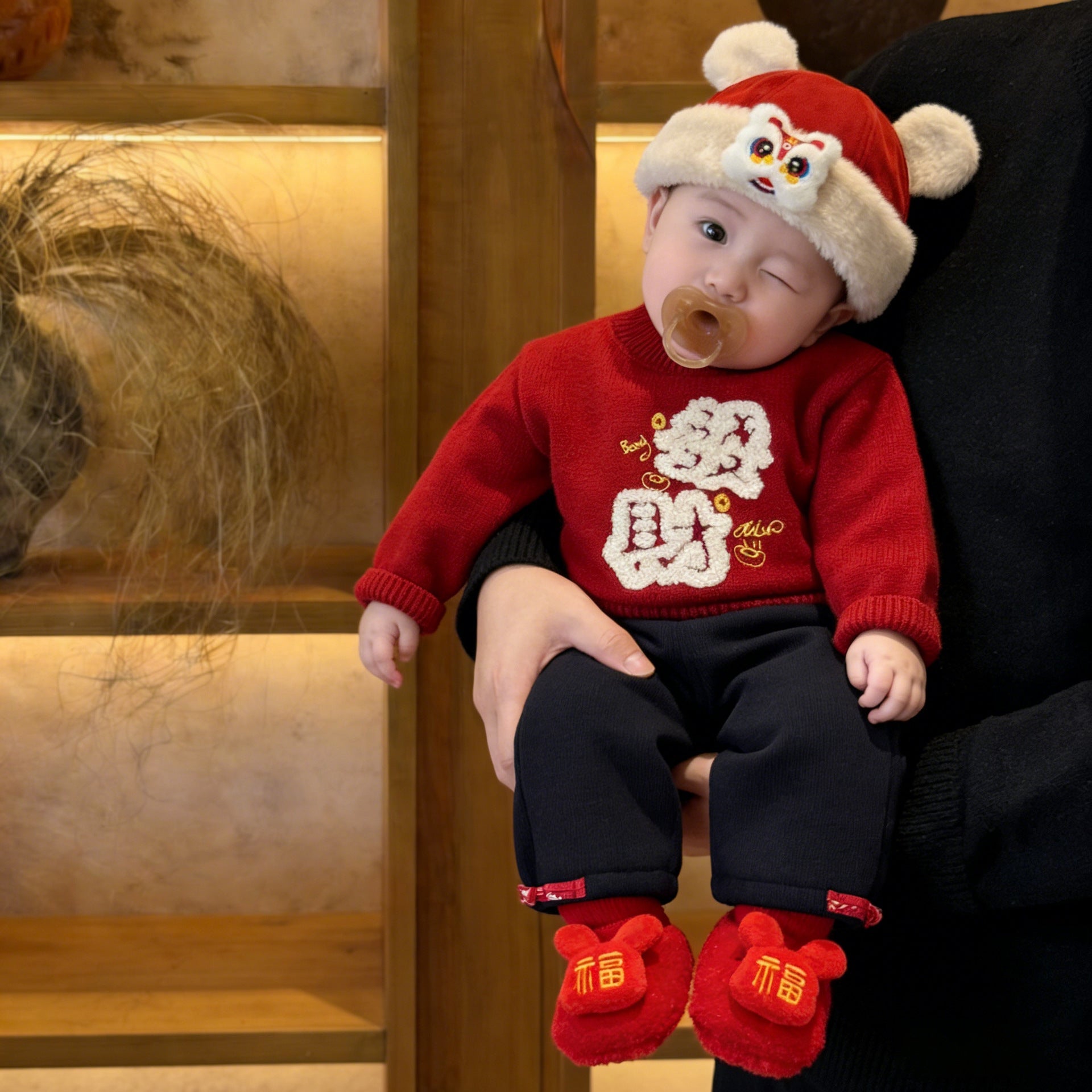 Red Thickened Warm Childrens Sweater Coat