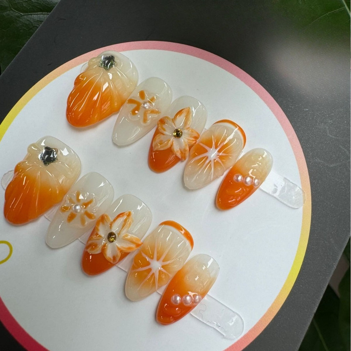 Press on Nails Orange Fruit Wholesale Handmade Tablets Finished Short