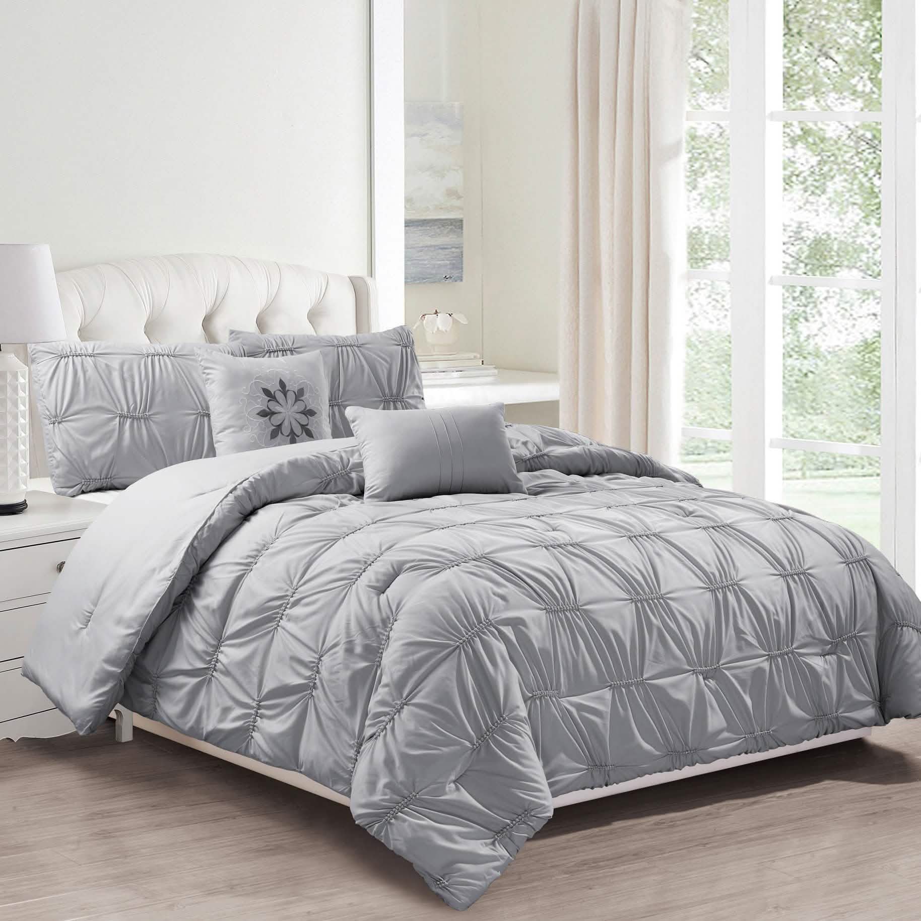 8-Piece Set: Solid Ruching Pintucked Oversized Comforter Set