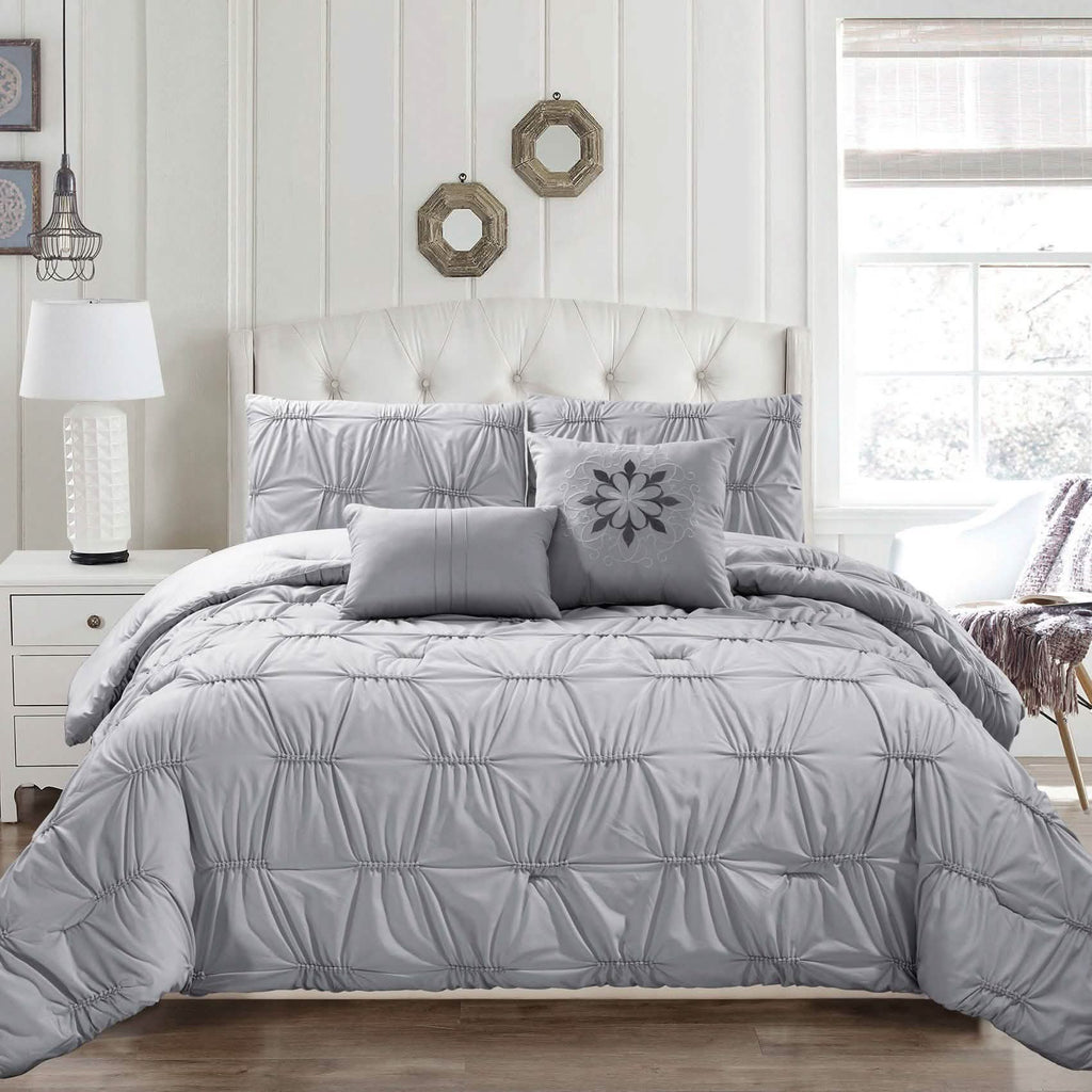 8-Piece Set: Solid Ruching Pintucked Oversized Comforter Set