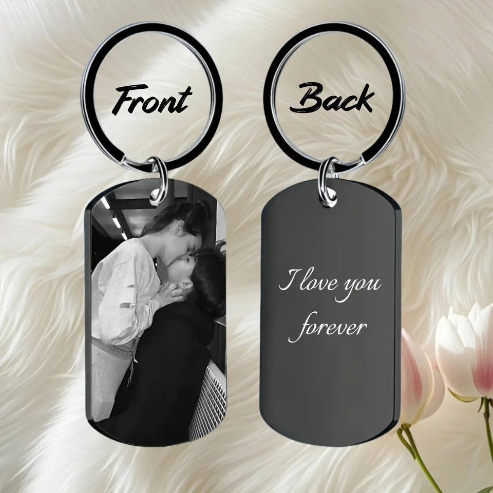 Stainless Steel Necklace Men and Women Personalized Custom Keychain with Pictures - Double Sided Engraving Photo Text Customized Key Chains for Men Boyfriend
